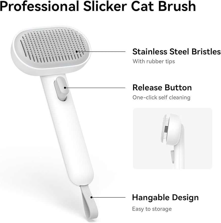 Cat Brush with Release Button, Cat Grooming Brush for Long or Semi-Short Haired Cats