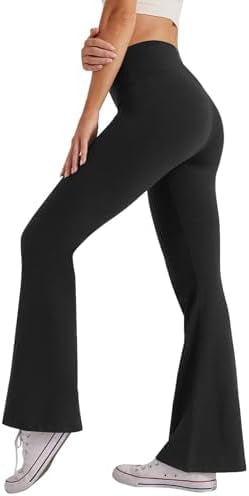 Women’s high waist yoga trousers with flared legs and bootcut design, made by Problems Solved, shown on a model.