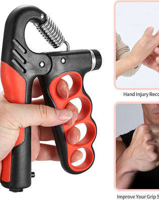 Problems Solved adjustable grip strengthener hand gripper with 5-100 kg resistance, featuring ergonomic handles for hand exercise.