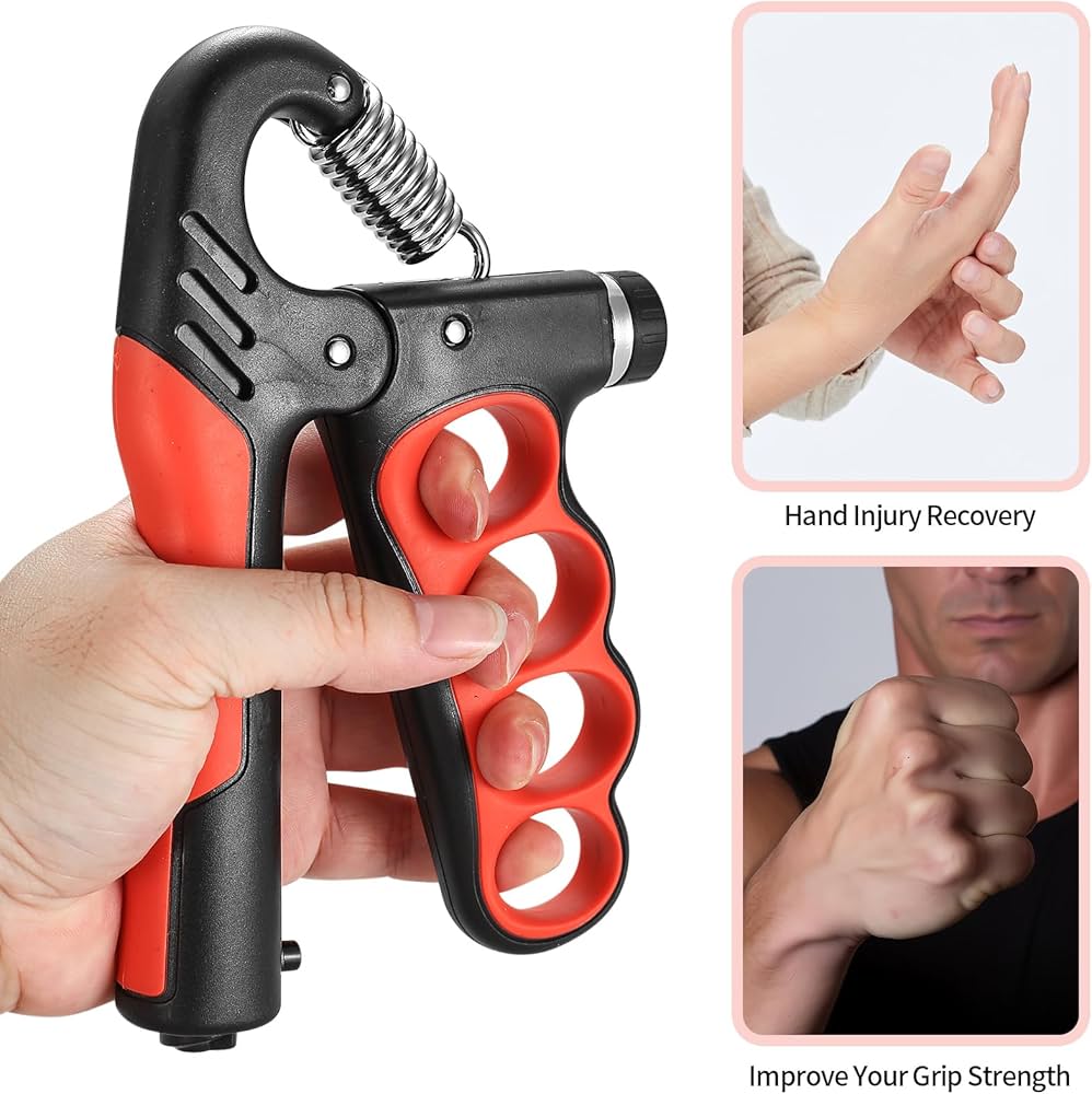 Problems Solved adjustable grip strengthener hand gripper with 5-100 kg resistance, featuring ergonomic handles for hand exercise.
