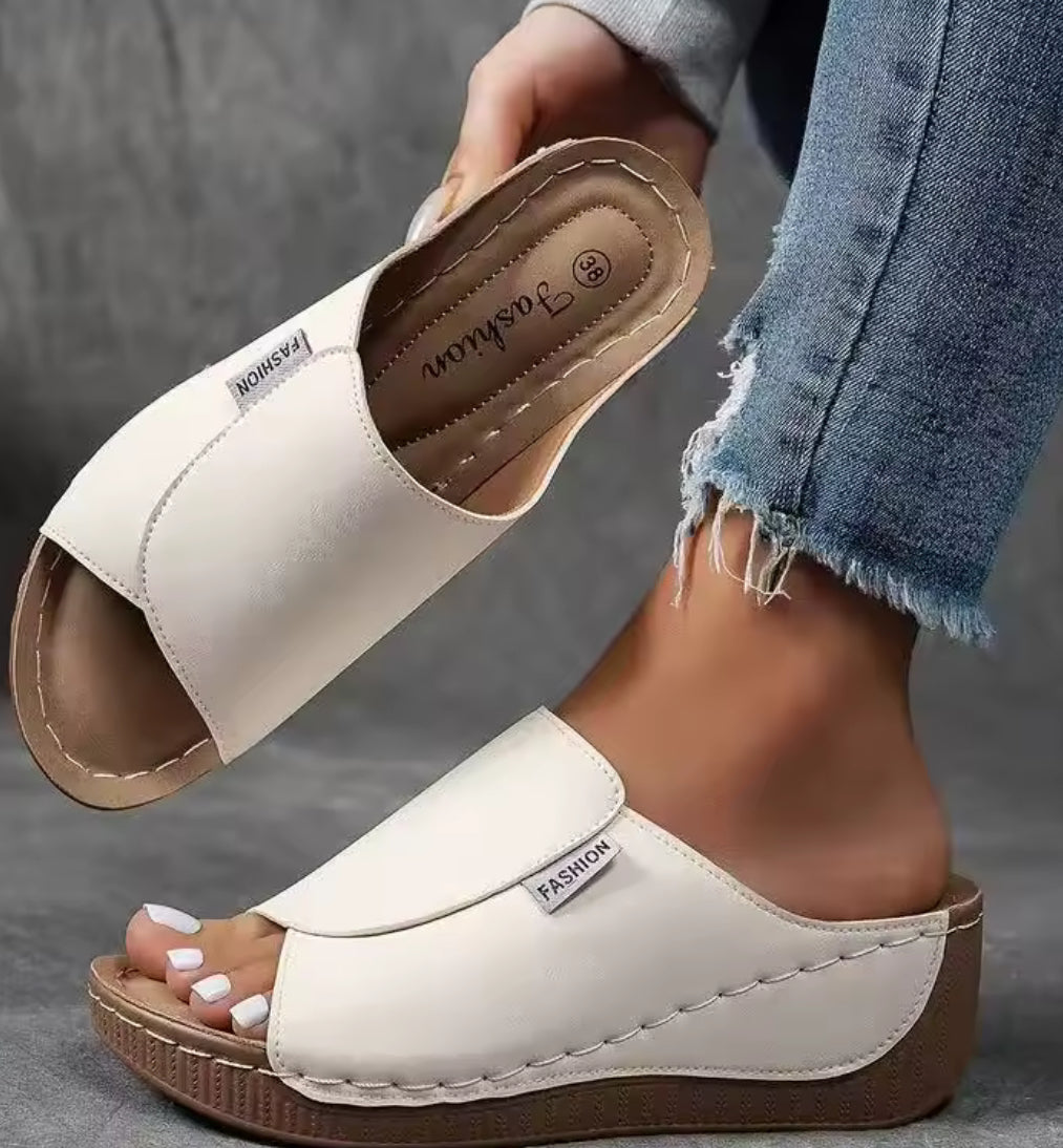 Women wedge slippers from Problems Solved, summer 2025 new fashion slippers with comfortable wedge heel and casual design.