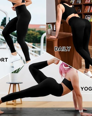 Set of three women's high waist black opaque leggings from Problems Solved, ideal for gym, yoga, and sports activities