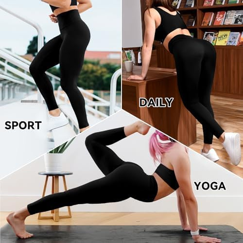 Set of three women's high waist black opaque leggings from Problems Solved, ideal for gym, yoga, and sports activities