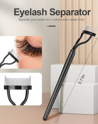 Problems Solved eyebrow brush and eyelash separator set with three makeup tools for grooming eyebrows and separating lashes.