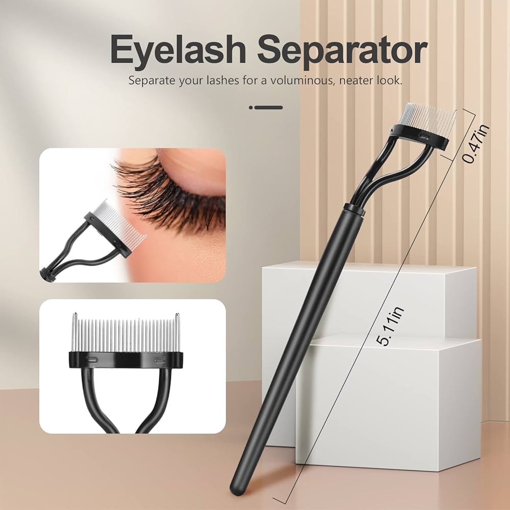 Problems Solved eyebrow brush and eyelash separator set with three makeup tools for grooming eyebrows and separating lashes.