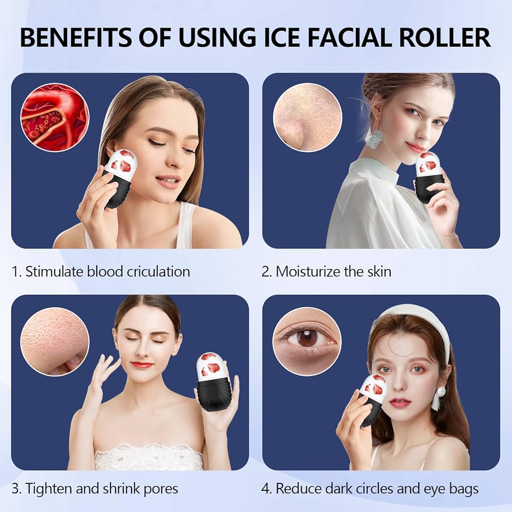 Ice Roller for Face and Eye, Silicone Ice Facial Roller Ice Holder, Face Ice Mold