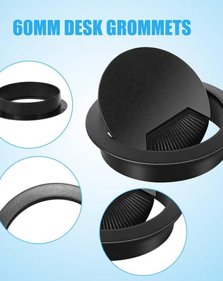 4 Pcs Desk Grommet 60mm Desk Cable Hole Black Plastic Worktop Cable Tidy
