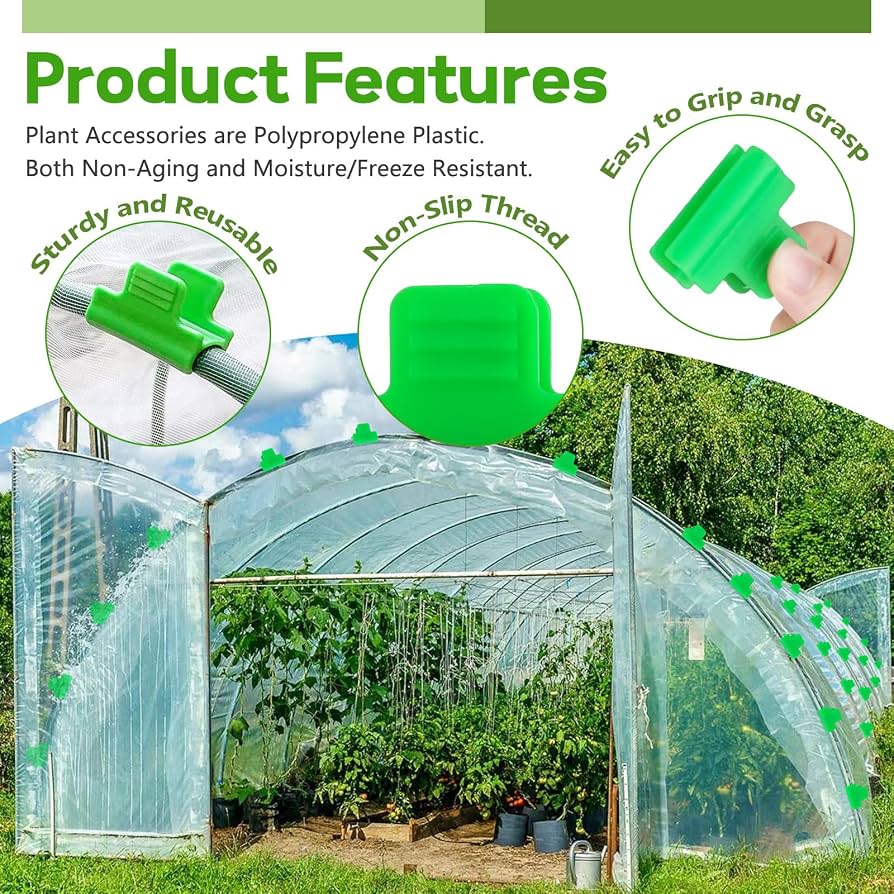 Pack of 50 Greenhouse Clamps, Diameter 11 mm Polytunnel Clip, Garden Plant Clips