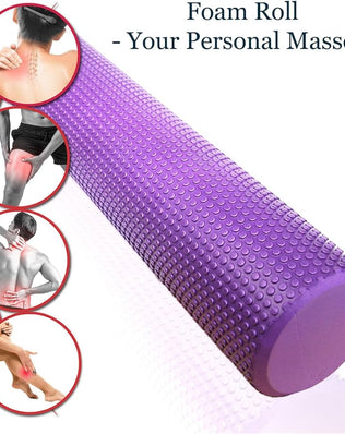 Problems Solved foam roller, 3.75-inch diameter and 16.5-inch length, for leg and back muscle recovery and massage therapy.
