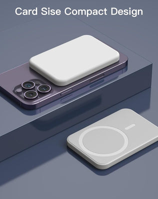 Wireless magnetic power bank by Problems Solved with 5000mAh capacity, portable charger, MagSafe compatibility, and 15W fast charging.