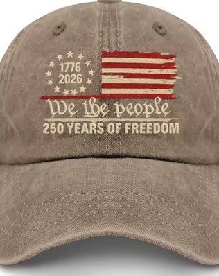 Problems Solved retro washed printed U.S. 250th anniversary baseball hat with embroidered design, adjustable strap, and vintage style.
