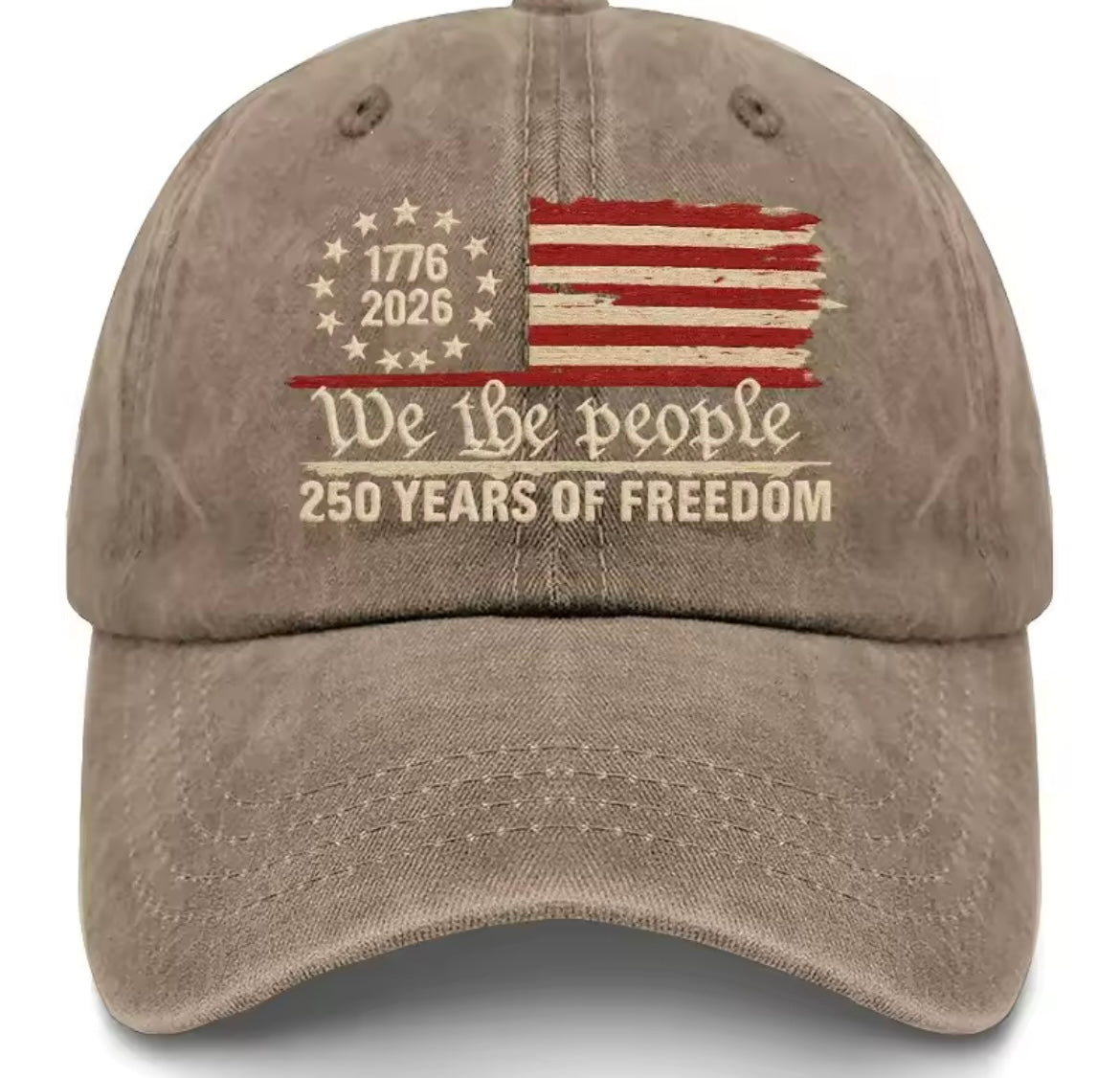 Problems Solved retro washed printed U.S. 250th anniversary baseball hat with embroidered design, adjustable strap, and vintage style.