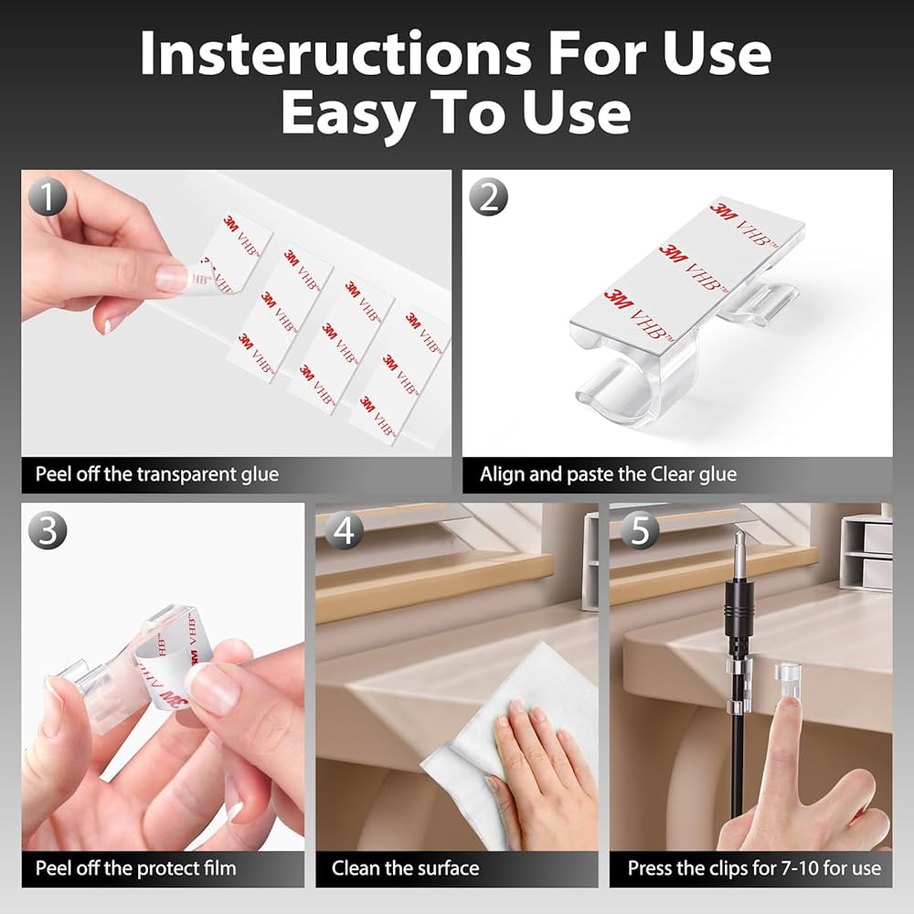 60pcs Cable Clips, Strong Self Adhesive Cable Clips, Adhesive Cable Management