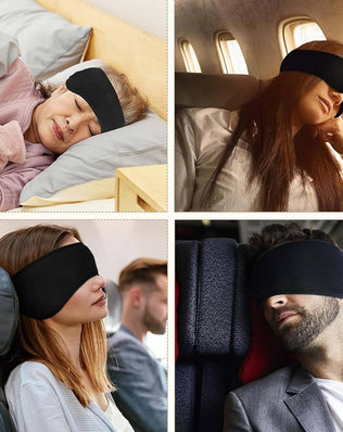 Problems Solved cotton sleep mask with ear plugs, adjustable for comfortable, restful sleep in a natural, soft fabric.
