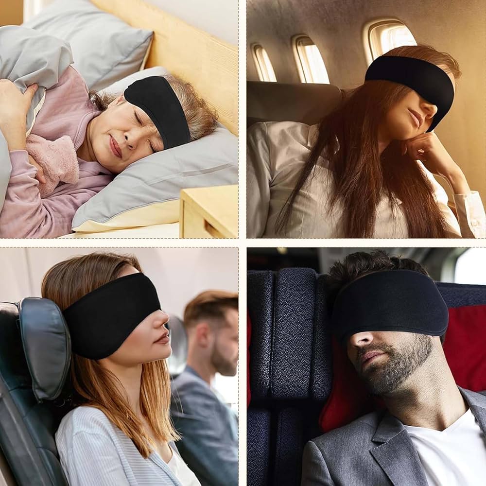 Problems Solved cotton sleep mask with ear plugs, adjustable for comfortable, restful sleep in a natural, soft fabric.