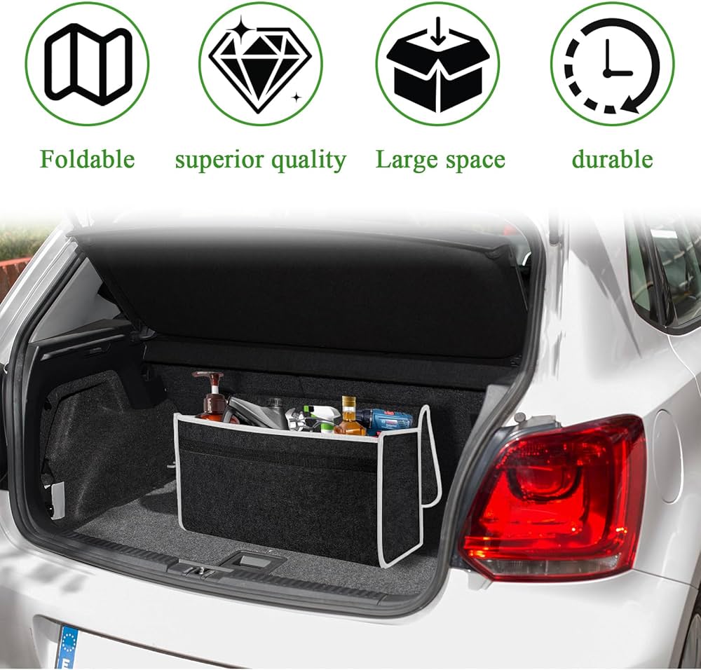 Car Boot Organiser Bag, Foldable Car Boot Organiser Storage, Anti Slip Felt Trunk