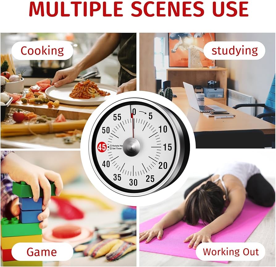 Problems Solved visual kitchen timer, 60-minute mechanical timer for home cooking, baking, and oven use.