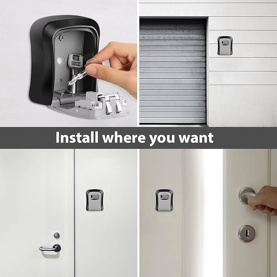 Problems Solved wall-mounted key safe lock box with numeric code for outdoor key storage, secure key holder for outdoor use.