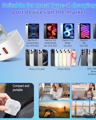 Problems Solved USB C 20W fast charger plug for iPhone, UK power adapter with USB C connector and compact design.