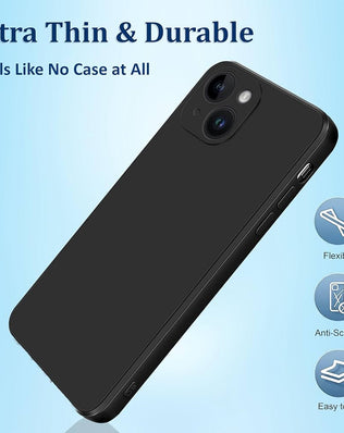 Liquid silicone case for iPhone 14 Plus, 6.7-inch, by Problems Solved, showing smooth, flexible silicone material and precise cutouts.