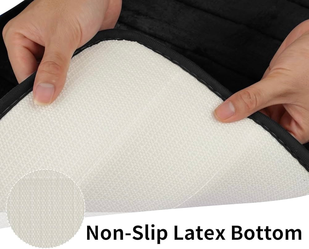 Problems Solved 3-piece non-slip bath mat set with luxury thick memory foam bathroom rugs, shown in a bathroom setting.
