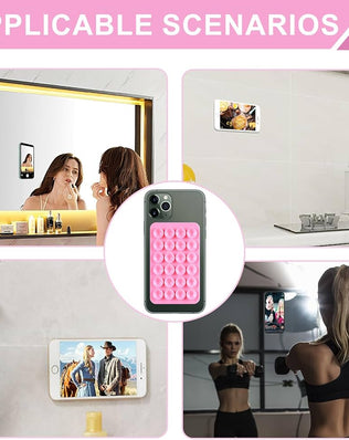 Problems Solved 3-piece silicone suction cup phone holder set showing double-sided design on a smooth surface.