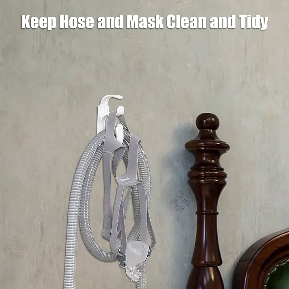 Problems Solved CPAP hose holder hanger, 2-pack, for tubing support and organization in sleep apnea breathing systems.
