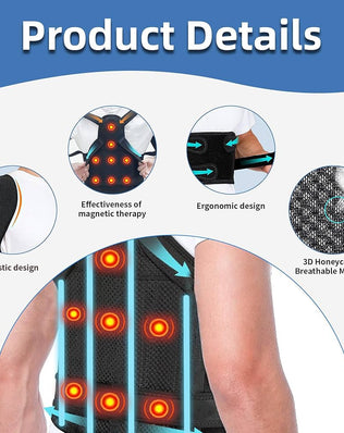 Problems Solved back straightener and posture corrector with adjustable back brace for improved spinal support and posture.