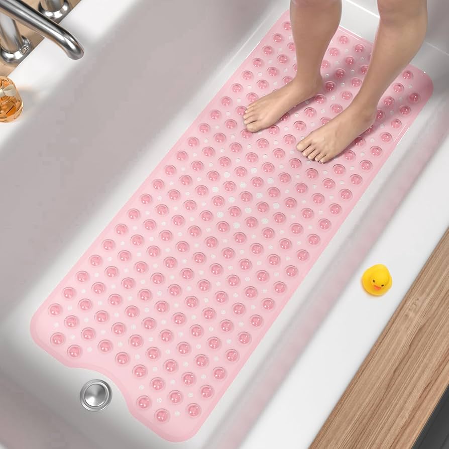 Problems Solved non-slip bath mat, 101 x 40 cm extra long BPA-free shower mat with textured surface for safety.