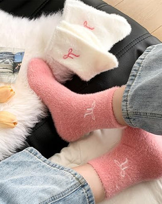 5 Pairs Soft Warm Socks for Women with Bow, Thick Winter Socks for Home