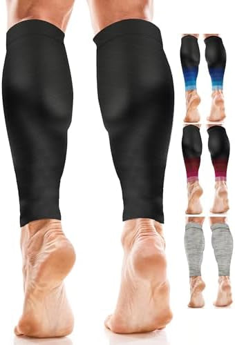 Problems Solved calf support compression sleeves for women and men, designed for running, shown in a pair on white background.