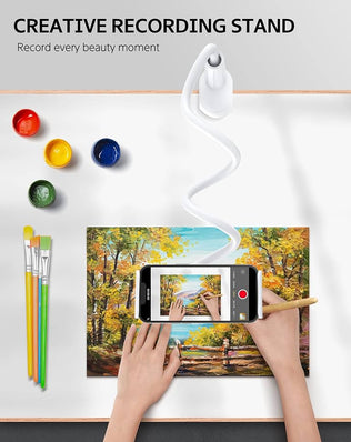 Flexible tablet holder with 360-degree adjustable lazy arm, compatible with phones and tablets, by Problems Solved.