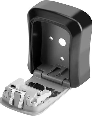 Problems Solved wall-mounted key safe lock box with numeric code for outdoor key storage, featuring a sturdy metal design.