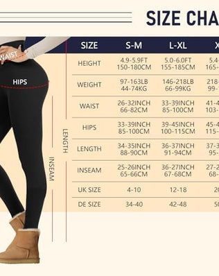 Warm women's thermal leggings by Problems Solved, high-waisted and thick for winter, shown in a close-up of the black leggings.