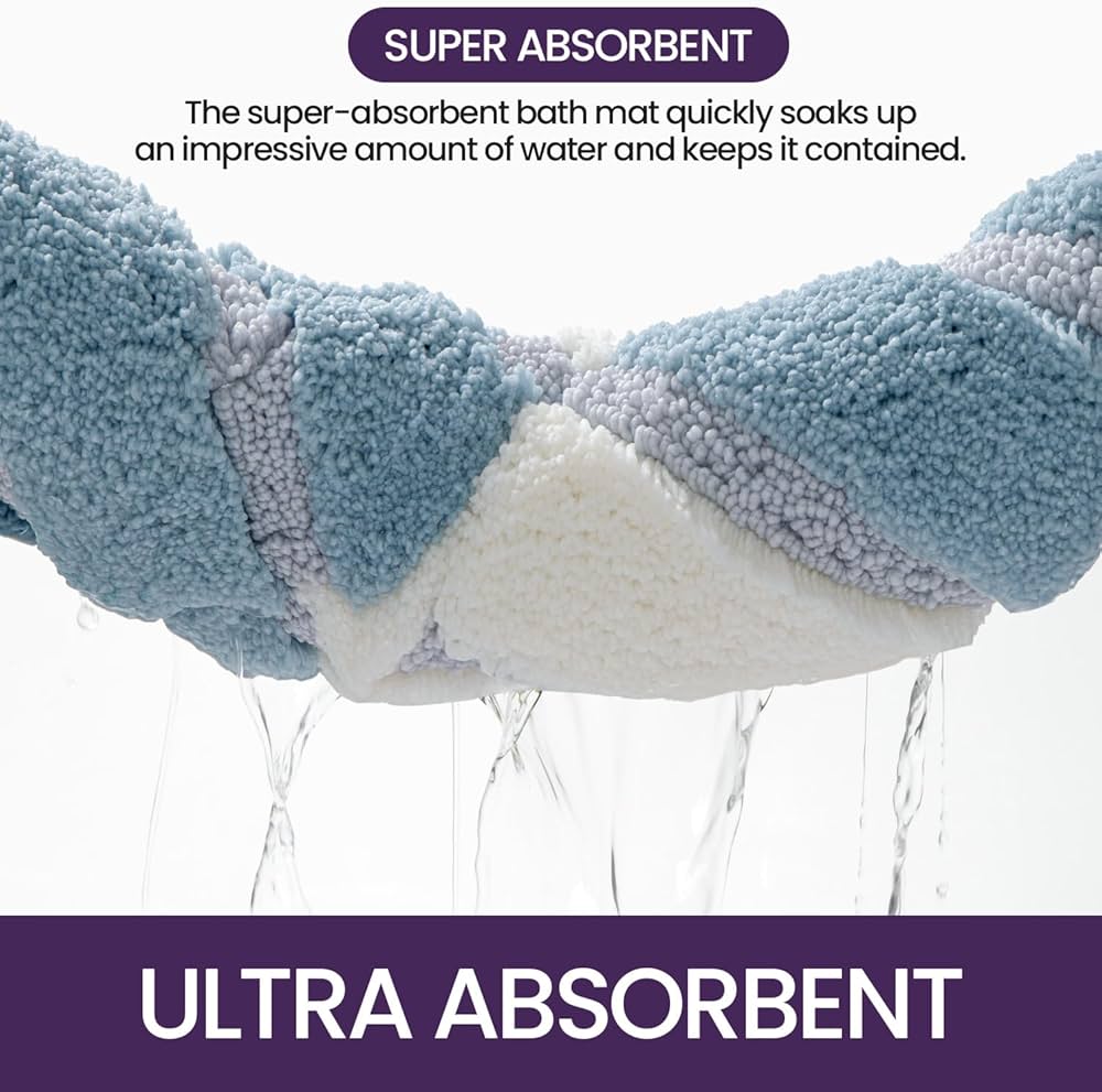 Problems Solved non-slip bath mat, 40x60 cm, super absorbent washable bathroom rug with water-resistant surface.