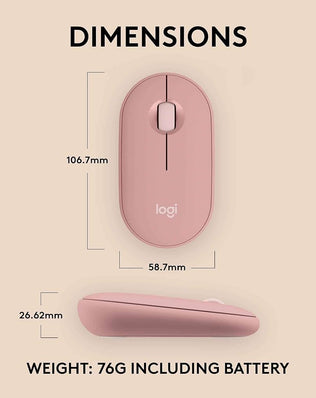 Problems Solved Logitech Pebble 2 M350s wireless Bluetooth mouse, slim and portable, shown in a sleek black design.