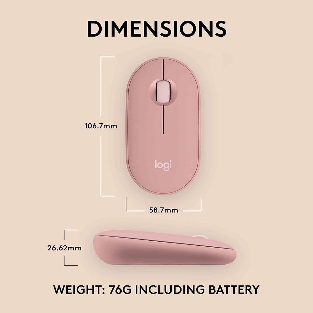 Problems Solved Logitech Pebble 2 M350s wireless Bluetooth mouse, slim and portable, shown in a sleek black design.