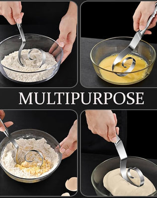 Danish dough whisk from Problems Solved with stainless steel seamless design, ideal for mixing sourdough bread dough.