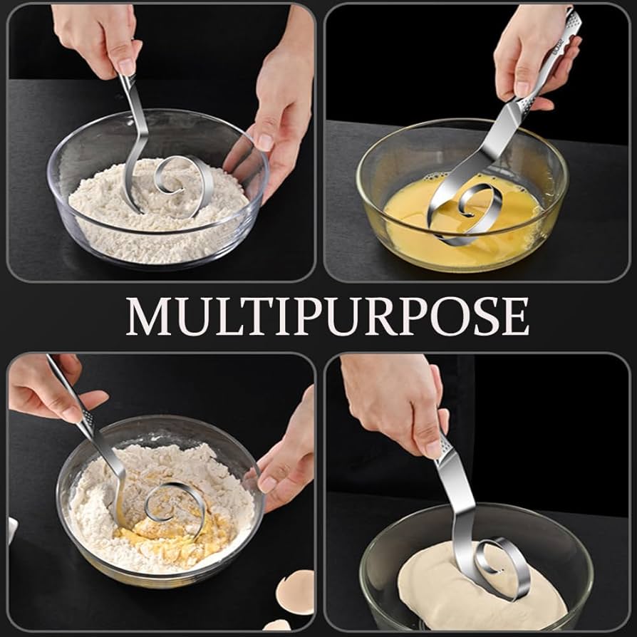 Danish dough whisk from Problems Solved with stainless steel seamless design, ideal for mixing sourdough bread dough.