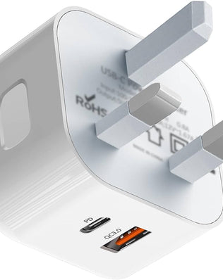 Problems Solved 20W USB C fast charger plug for iPhone, UK plug with USB C connector, compact and reliable charging adapter.