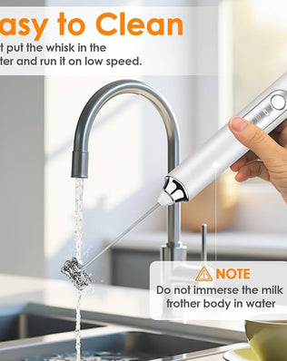Problems Solved handheld rechargeable milk frother with stainless steel wands, ideal for frothing milk for coffee drinks.