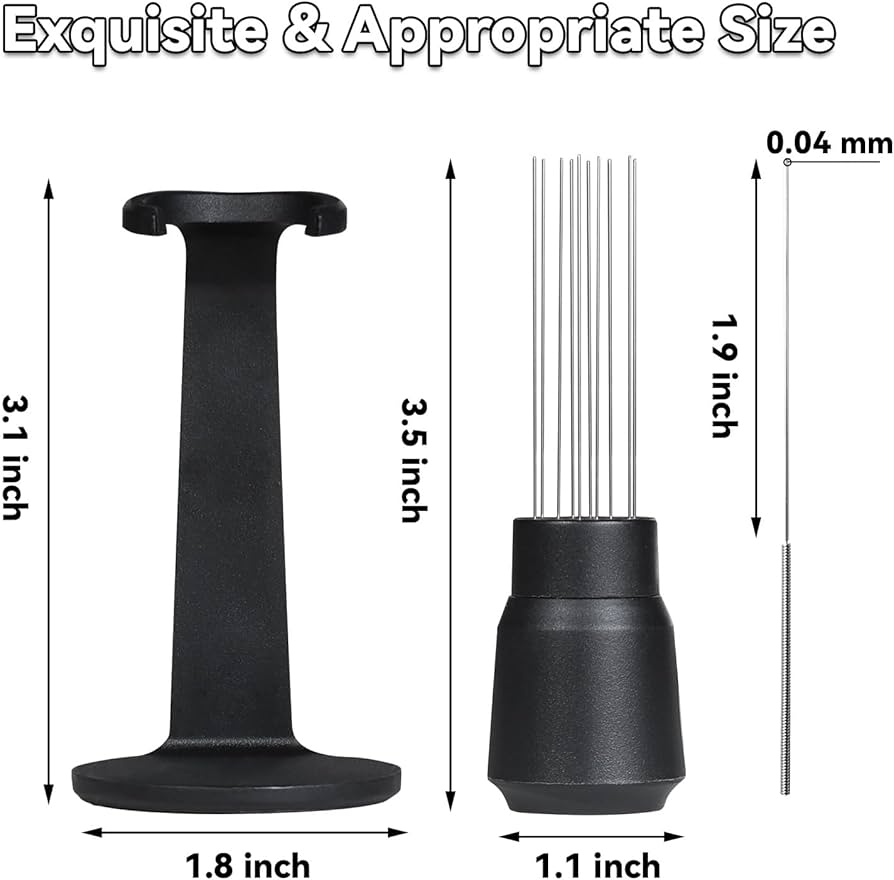 Problems Solved upgraded WDT tool with strong magnet for Breville Barista espresso coffee maker, showing the precision tool and magnetic tip.