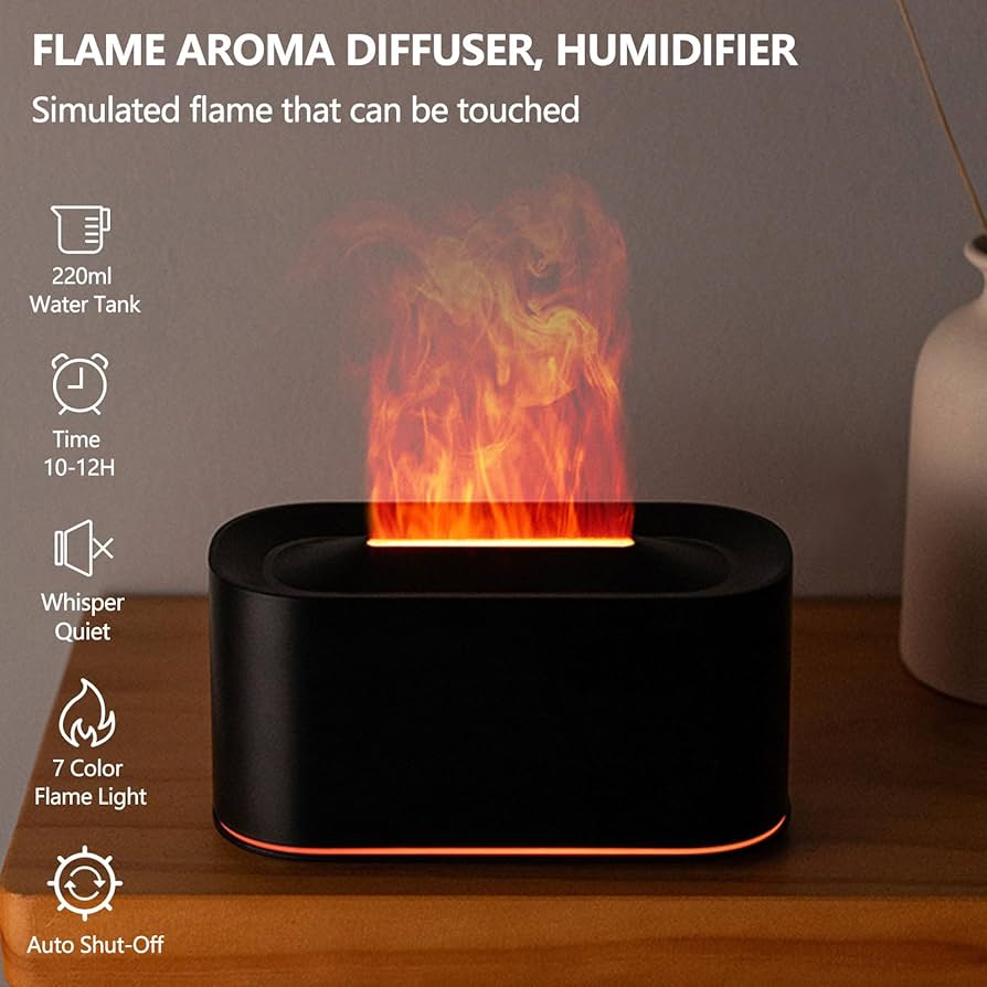 Essential Oil Diffuser, Upqrade 7 Colour Lights Flame Aromatherapy Diffuser, Oil