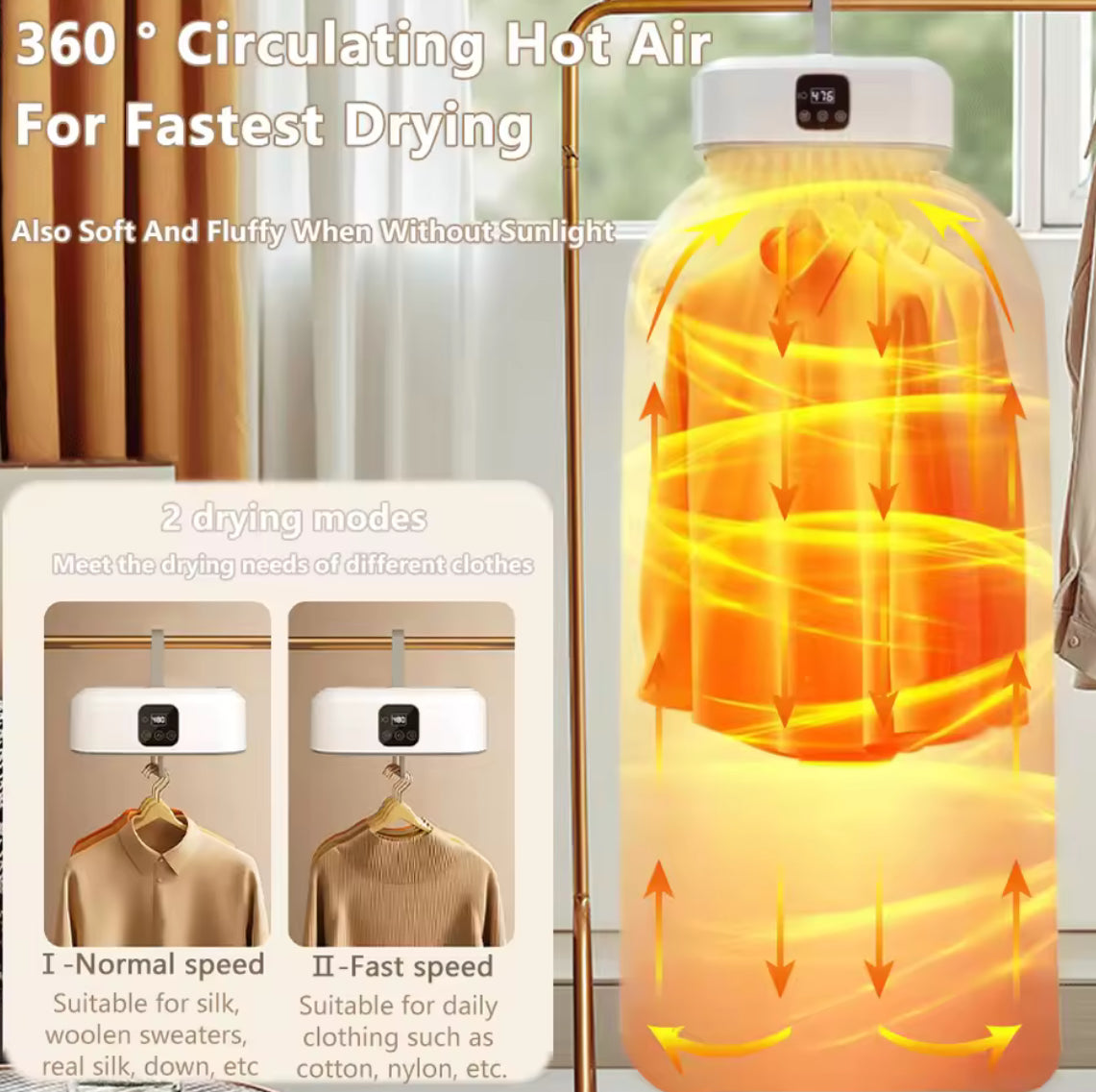 Portable Foldable Electric Clothes Dryer with UV Sterilization - Problems Solved