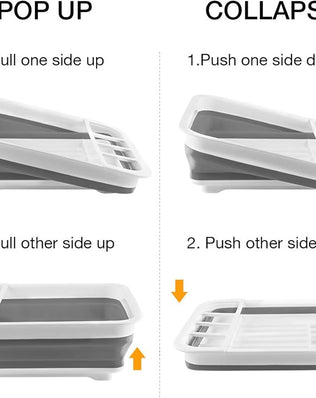 Problems Solved collapsible dish drying rack for kitchen, portable dinnerware drainer and organizer, with foldable design for easy storage
