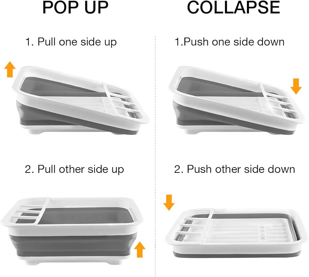 Problems Solved collapsible dish drying rack for kitchen, portable dinnerware drainer and organizer, with foldable design for easy storage