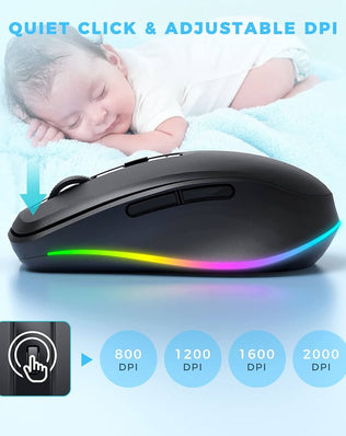 Problems Solved wireless rechargeable LED mouse with silent 2.4G USB connection, ergonomic design for laptops and desktops