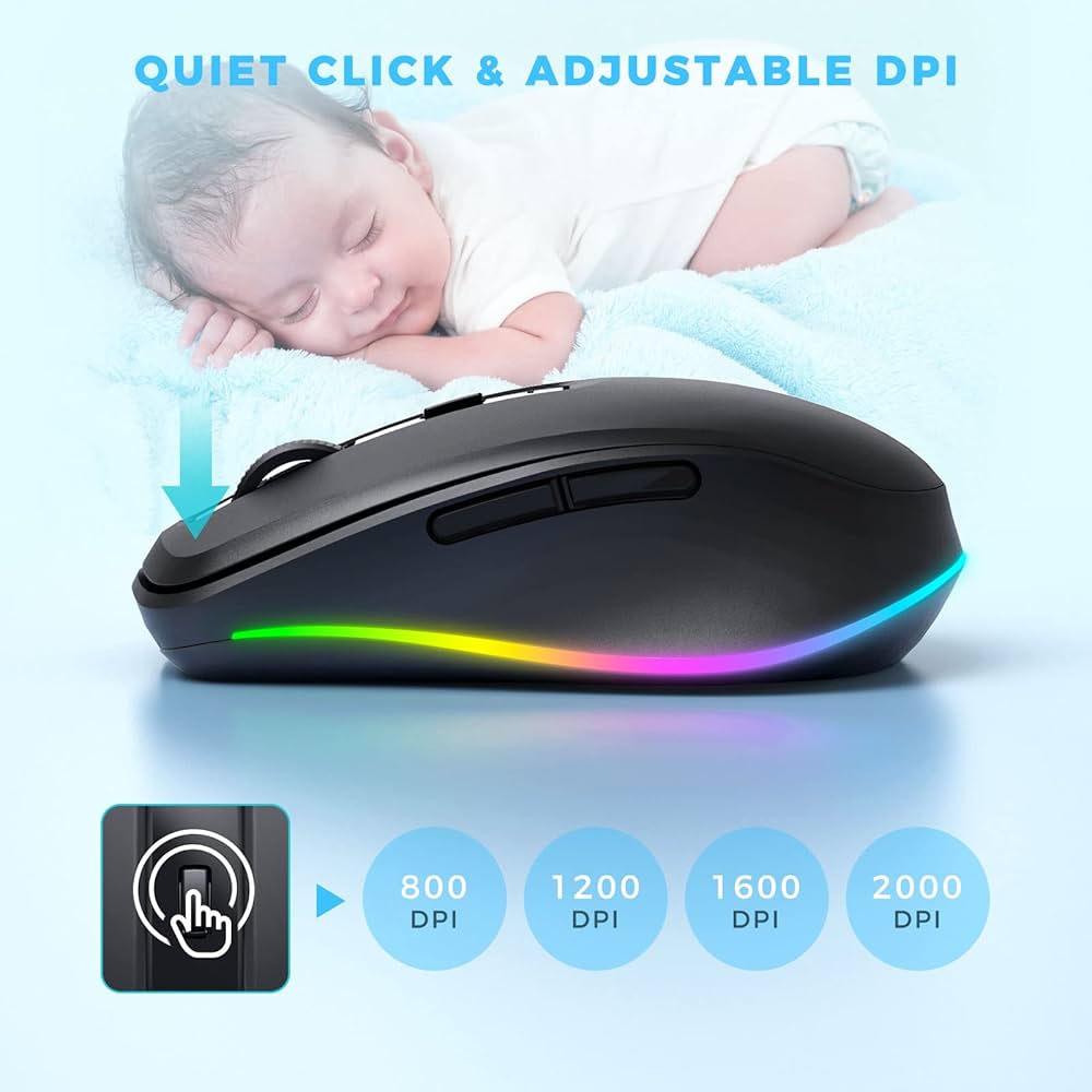 Problems Solved wireless rechargeable LED mouse with silent 2.4G USB connection, ergonomic design for laptops and desktops