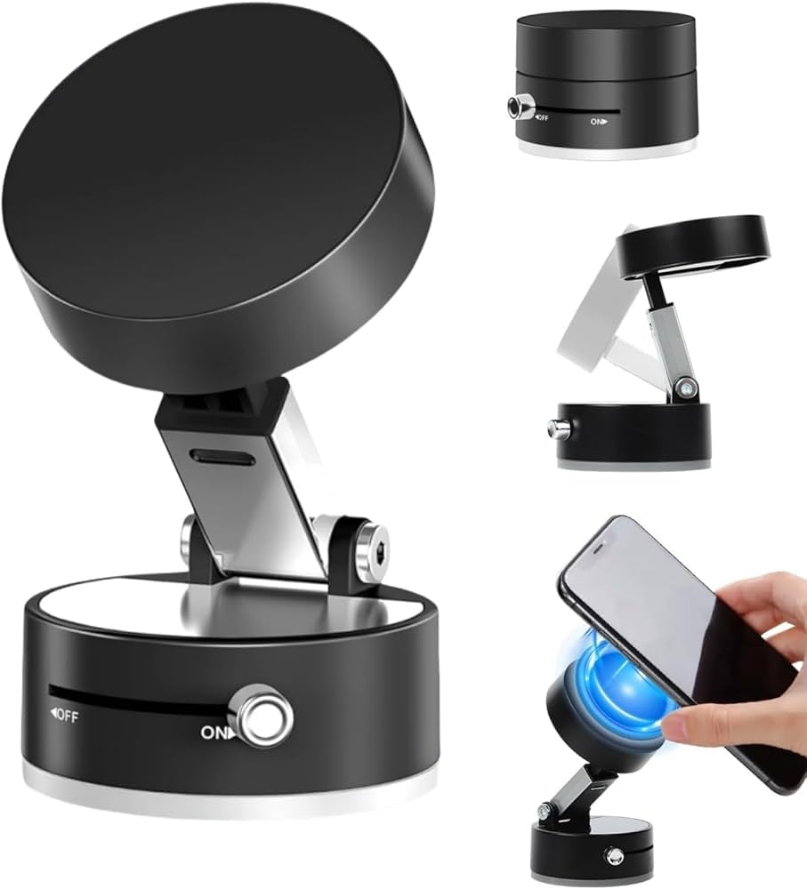 Problems Solved vacuum magnetic suction phone holder with 360° rotatable mount and strong suction cup for secure vehicle or desk use.