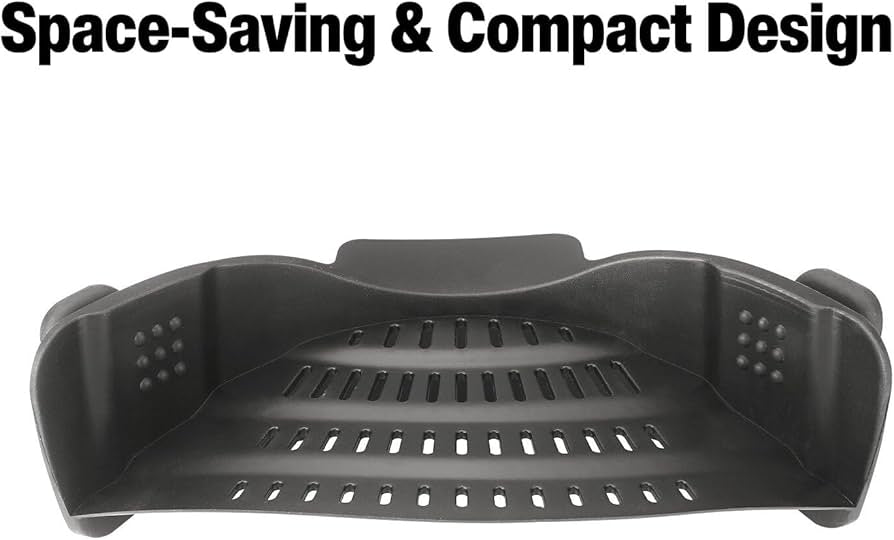 Silicone pot strainer clip-on for pots and pans, heat-resistant kitchen drainer in black, with flexible silicone design.